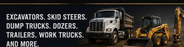 Construction equipment — excavators, dump trucks, skid steers